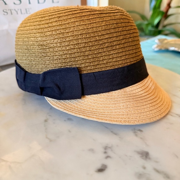 Vintage Two-Tone Straw Hat with Black Ribbon - Picture 12 of 14